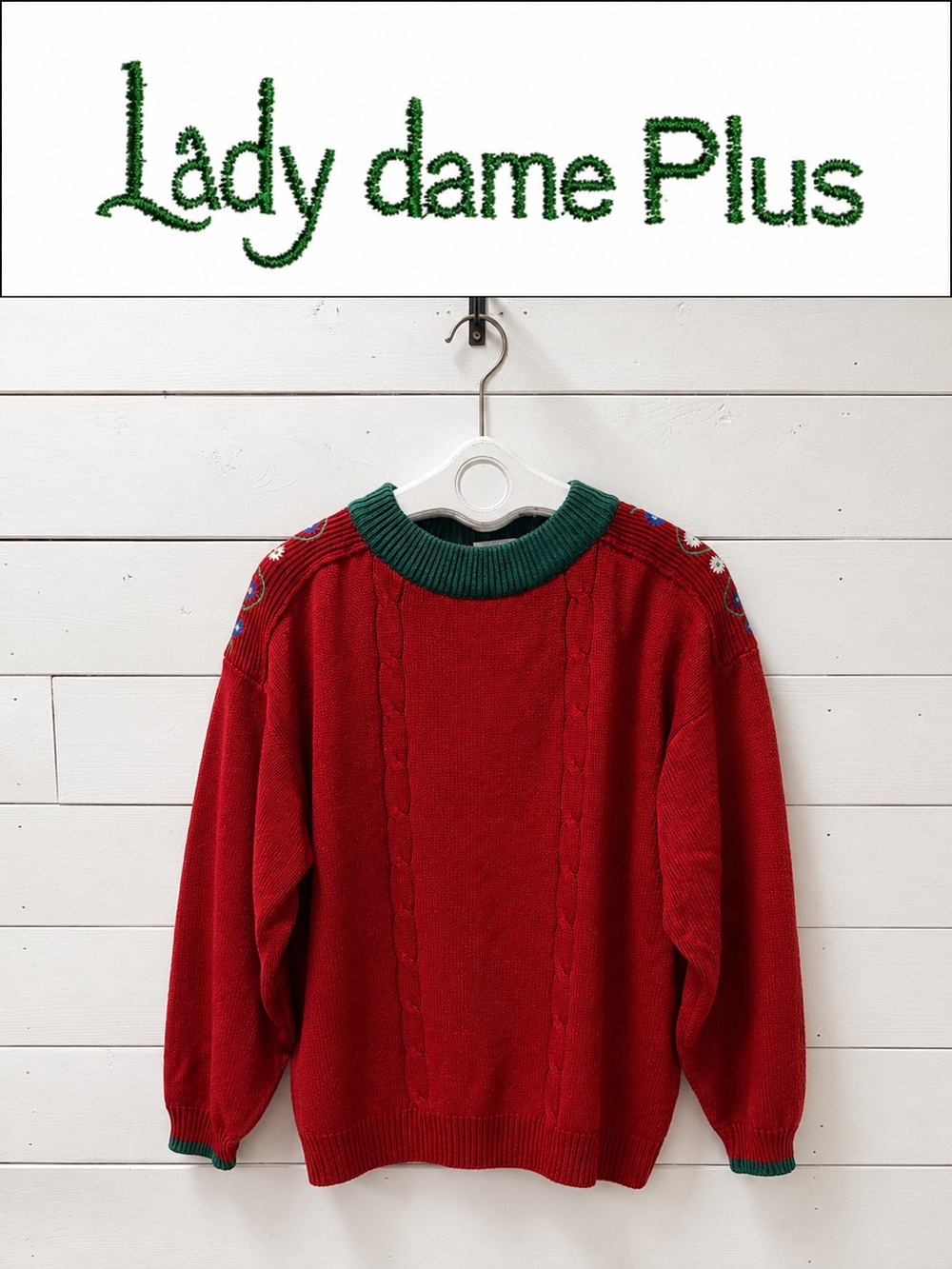 Lady Dame Plus Vintage Red Embroidered Sweater Size XL
